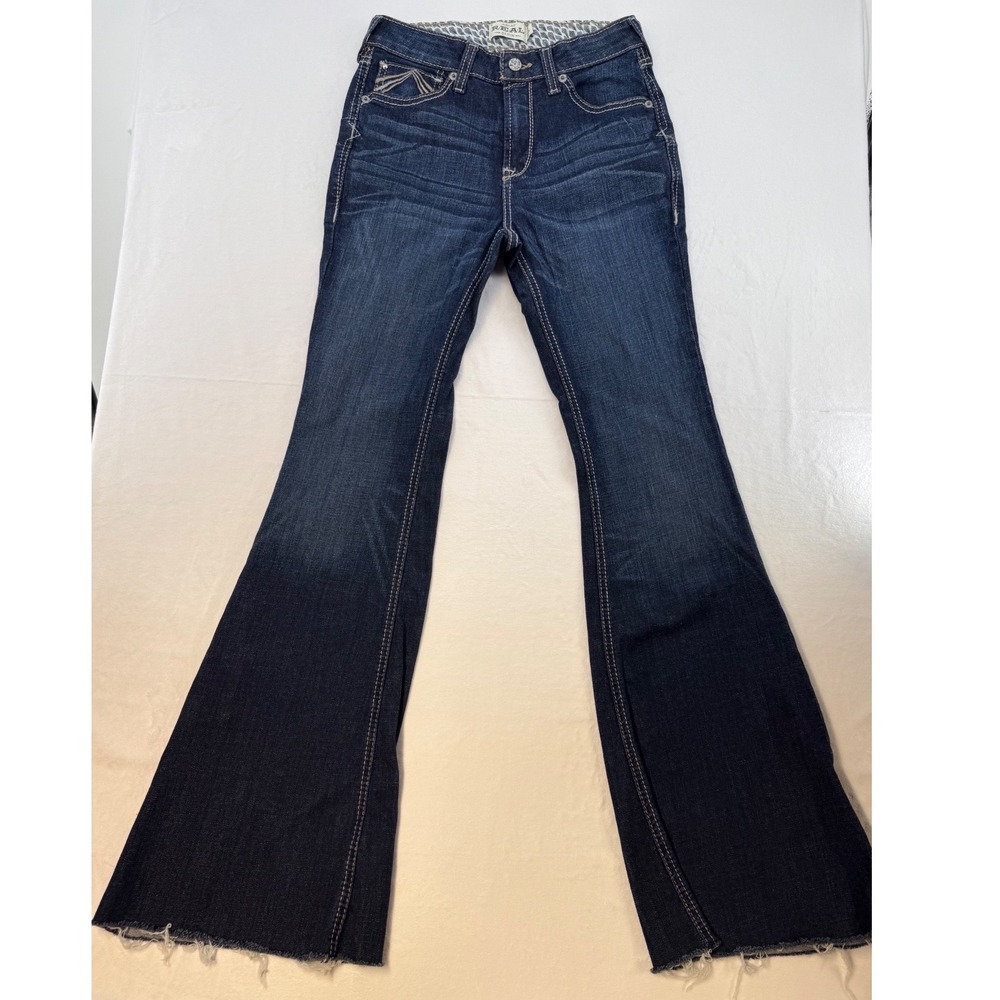 Ariat REAL Flare High Rise Jeans womens 28 Avalynn Dark Wash Frayed Hem cowgirl